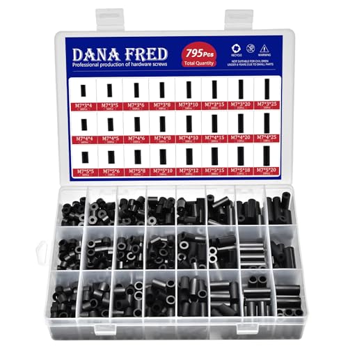 795Pcs Nylon Round Spacer Non-Thread Plastic Standoff Assortment Kit Black Nylon Spacer Washers for Protect Accessories On Circuit Boards Od 7mm Id 3/4/5mm Length 4/5/ 6/8/ 10/15/18/20/ 25mm