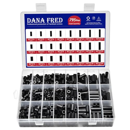 795Pcs Nylon Round Spacer Non-Thread Plastic Standoff Assortment Kit Black Nylon Spacer Washers for Protect Accessories On Circuit Boards Od 7mm Id 3/4/5mm Length 4/5/ 6/8/ 10/15/18/20/ 25mm