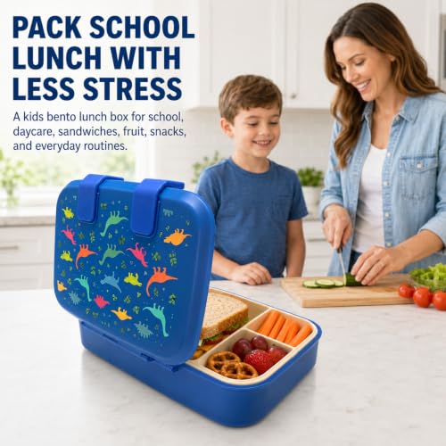 MISS BIG Kids Bento Lunch Box, Blue Dinosaur, Microwave Safe, 800ml - color: Blue Dinosaur