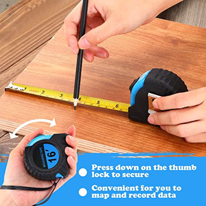 Yunsailing 15 Pieces Tape Measure 16 Ft/ 5 M with Fractions Self Lock Retractable Tape Measuring Convenient Read 1/8 Small Measure with Pause Buttons for Engineer Crafter(Blue)