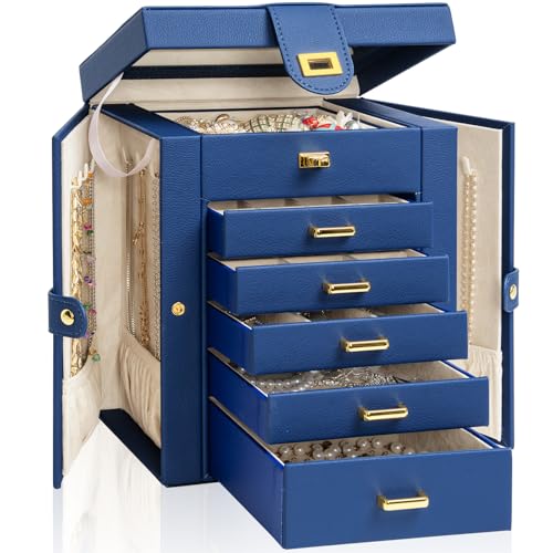 AKOZLIN 6-Tier Jewelry Box Organizer 5 Drawers Storage Blue Regular - color: Blue, size: Regular
