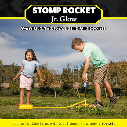 Stomp Rocket Jr Glow Rocket Launcher for Kids, 7 Rockets - Glow in The Dark