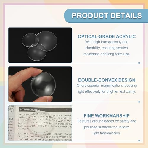 PATIKIL 24 Pack Biconvex Lens, 42mm Dia. 75mm Focal Length Optical Lenses Magnifier Paperweight Acrylic Double Convex for DIY Office Desk Home Science Experiment Telescope - size: 42mm Dia. 75mm Focal Length