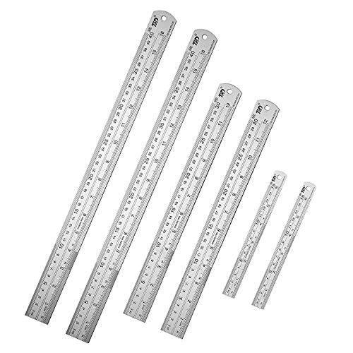 ZZTX Metal Ruler 6 Inch 12 Inch 16 Inch Stainless Steel 6 Pack