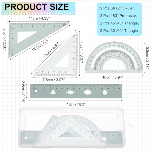 PATIKIL Geometry Set 2Pcs 6" Aluminum Ruler & 4 Triangles, Metal Protractor - color: Gradient Green, size: 6 Inch