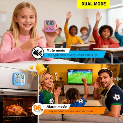 Antonki 2 Pack Digital Timer for Kids Classroom Kitchen Timers for Cooking - color: Dreamy Pink + Blue
