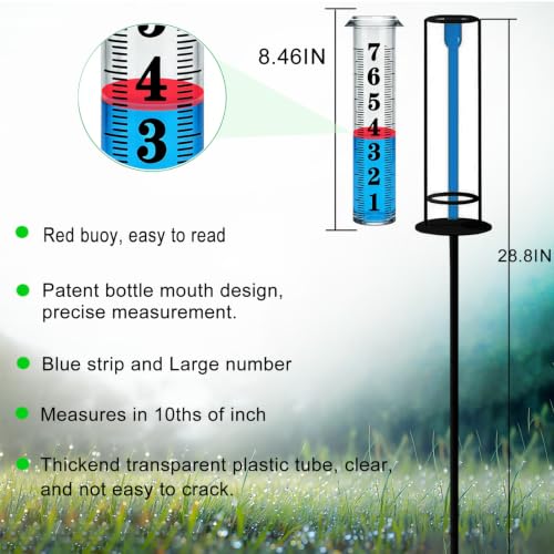 Rain Gauge Outdoor, Freeze Proof Rain Gauges Outdoors Best Rated, Upgraded Accurate Rain Measure Gauge for Yard, Thickened Plastic Rain Meter with Stake, Large Font Water Gauge, Adjustable Height - color: 4-Section Rain Gauge 1