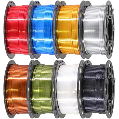 1.75mm Silk PLA 3D Printer Filament Bundle, 8 Silk Shiny Colors: Gold/Silver/Copper/Bronze/Black/White/Red/Blue, Each Spool 250g, 8 Spools, Total 2Kg 3D Printing Material, 250g x 8 Spools - color: 8 Colors Bundle: Gold/Silver/Copper/Bronze/Black/White/Red