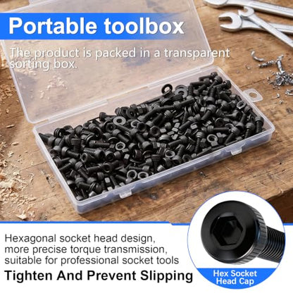 240Pcs M4 x 10mm Screws with Nuts and Wasehrs, Hex Socket Head Cap Screws 12.9 Grade Alloy Steel M4 Bolts with Hex Wrench - color: BK-M4 x 10mm