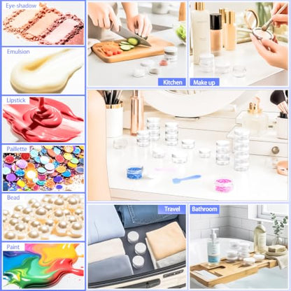 48PCS 10g Empty Clear Containers with Lids,Refillable Makeup Sample Containers, Small Sample Pot Jars Travel Makeup Container with Mini Spatulas for Liquid Powder Creams Lotions,White Lid - color: White, size: 10g