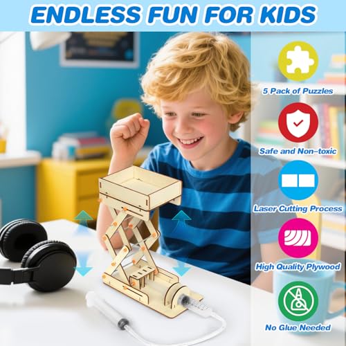 5 in 1 STEM Kits Projects for Kids, STEM Toys Crafts for Boys, Girls, Ages 8+, Science Building Toys Kits for Kids, 3D Wooden Puzzles, Birthday Gift for Boys Girls 8 9 10 11 12 Years Old