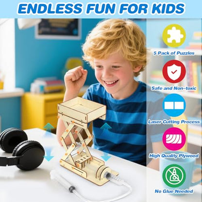 5 in 1 STEM Kits Projects for Kids, STEM Toys Crafts for Boys, Girls, Ages 8+, Science Building Toys Kits for Kids, 3D Wooden Puzzles, Birthday Gift for Boys Girls 8 9 10 11 12 Years Old