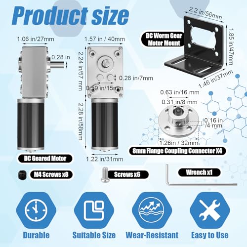 Copkim 6 Pack 12V DC Worm Gear Motor 8mm Coupling Bracket,12V 16rpm - style: 12V 16rpm