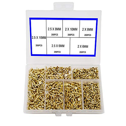 newlng 1200pcs Small Screws 2& 2.5 * 6/8/10mm Phillips Flat Head Cross Self Tapping Tiny Screw Cabinet Electronic Accessories Screw Multifunctional DIY Micro Woodworking Mini Screw Set Gold - color: Gold