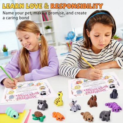 30 Pack Mystery 3D Printed Animal Figurines with 30 Adoption Cards, Articulated Mini Animal Desk Pets, Flexible Fidget Toys, Party Favors and Gifts, Classroom Reward, for Teacher - style: Classroom Style