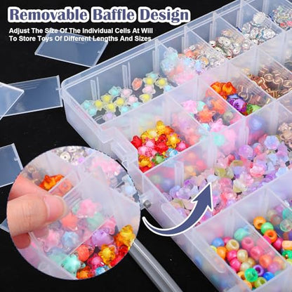 2 Pcs Large 48 Grids Clear PP Plastic Organizer Box with Adjustable Dividers, Multi-Compartment Storage for Jewelry, Beads, Tackle, Arts, Crafts, and Small Parts