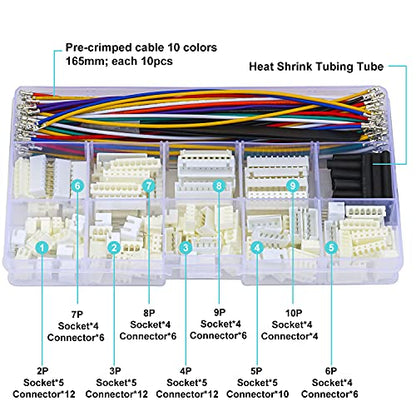 JST 2.54mm Connector with 22AWG Pre-Crimped Wire Kit, JST XH 2.54 2.54MM 2Pin 3Pin 4Pin 5Pin 6Pin 7Pin 8Pin 9Pin 10Pin Housing with 22AWG Wires for PCB Board & Electronics (JTS-2.5-XH) - size: 2.5MM-XH
