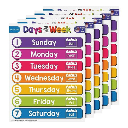 FoldCard Days of the Week Chart Educational Poster 8.5x11 5pk - color: 7 Days of the Week