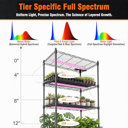 Indoor Greenhouse with Grow Light & 2 Observation Window - 5 Tier Seed Starting Rack, 4 Pack 48W Full Spectrum Grow Lights with Timer, 3 Modes & 7 Dimmable Levels, 22x11.8x61 Inches