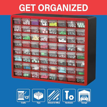 Akro-Mils 64-Drawer Plastic Storage Cabinet, 20" W x 6" D x 16" H, Red - color: Red, size: 64 Drawer, style: 1 Pack