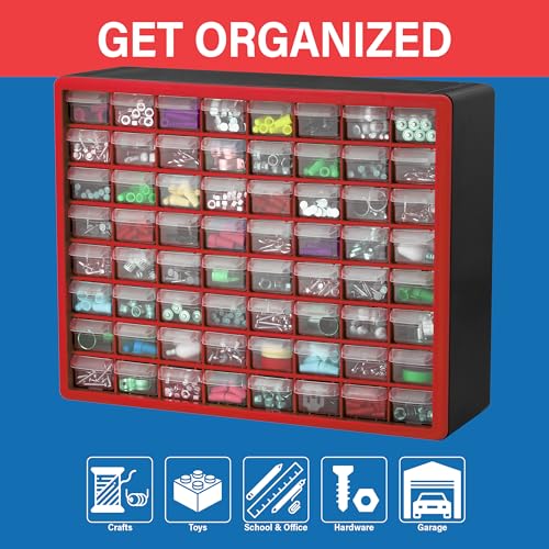 Akro-Mils 10164, 64 Drawer Plastic Parts Storage Hardware and Craft Cabinet, 20-Inch W x 6-Inch D x 16-Inch H, Red - color: Red, size: 64 Drawer, style: 1 Pack