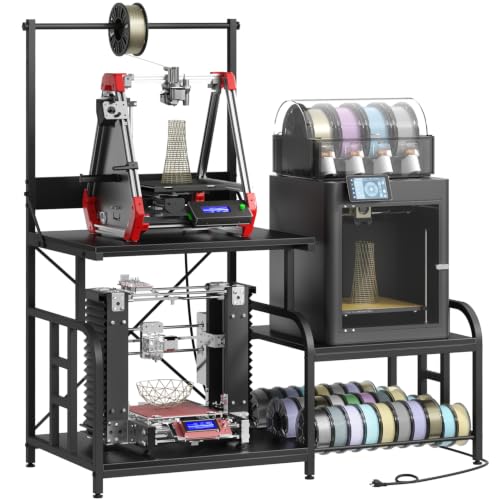3D Printer Stand with Filament Storage Rack, Power Outlet, Spool Holder - color: Carbon Fiber