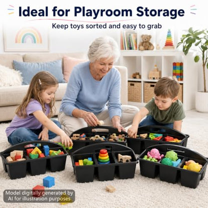 6 Pack Classroom Caddy with Handle, 6 Compartment (Black) - color: Black