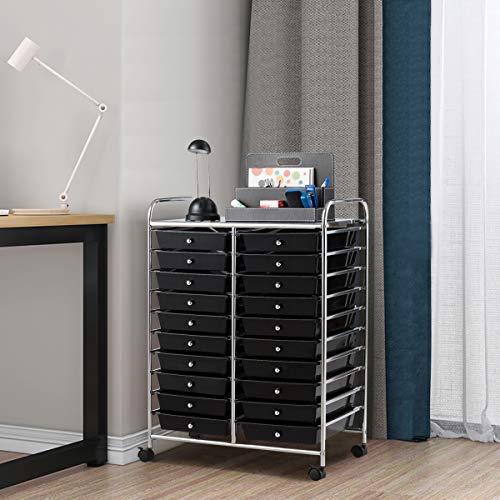 Giantex 20 Drawer Rolling Storage Cart Tools Scrapbook Paper Office School Organizer (25 x 15 x 35 Inch, Black) - color: Black, size: 20 Drawer-25”x15”x35”