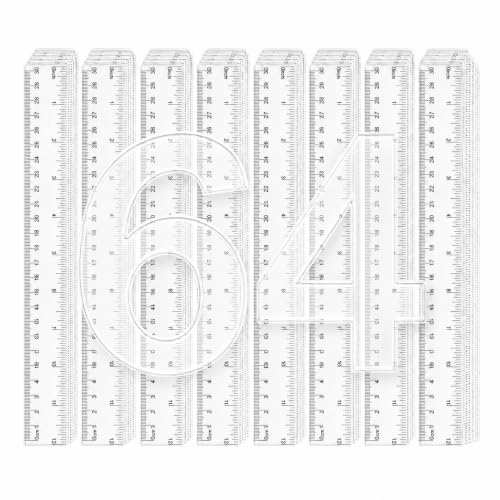 64 Pack Clear Plastic Rulers Bulk, 12 Inch Transparent Rulers - color: Clear