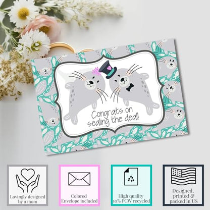Amanda Creation Funny Wedding Card for Newlyweds, Wedding Card Funny Seal Sealing the Deal Design, 4x6 Blank Inside with Silver Envelope - style: Seal