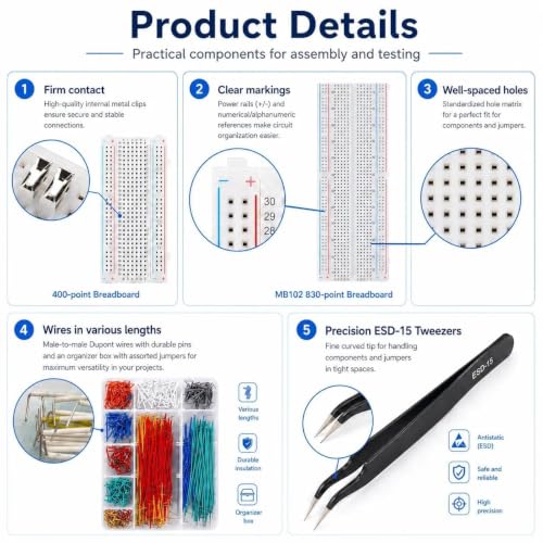 4 Breadboard Kit 970 Jumper Wires with Tweezers for Electronics Projects