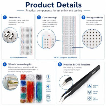 4 Breadboard Kit 970 Jumper Wires with Tweezers for Electronics Projects
