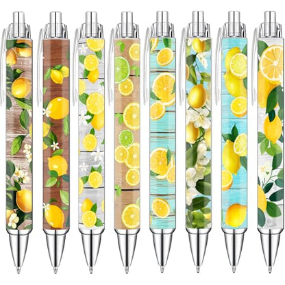 Idealmuzik Lemon Pens Set – Fun Citrus-Themed Pens for Girls, Students, and Stationery Lovers – Smooth Writing Ballpoint Pens for School, Journaling, or Gifts – Bright and Cheery Design, 8 Pack - color: Lemon