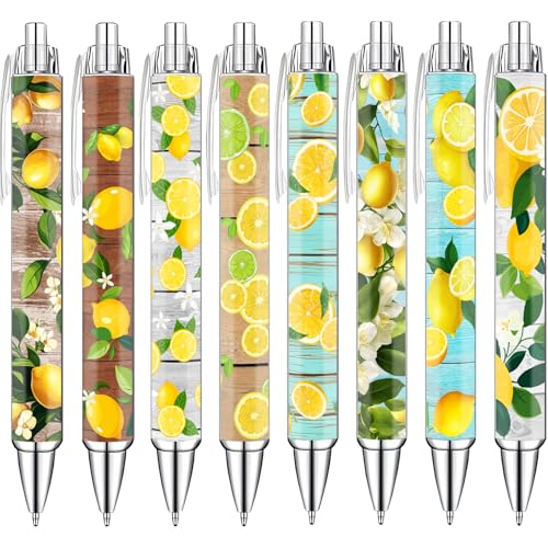 Idealmuzik Lemon Pens Set – Fun Citrus-Themed Pens for Girls, Students, and Stationery Lovers – Smooth Writing Ballpoint Pens for School, Journaling, or Gifts – Bright and Cheery Design, 8 Pack - color: Lemon