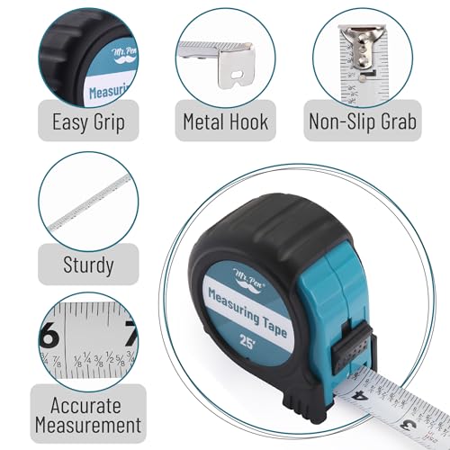 Mr. Pen- Retractable Tape Measure 25 ft, Teal & Black, Easy Read - color: Teal/Black, size: 1 pcs