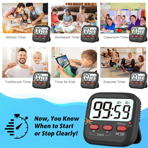 2 Pack Digital Timer for Kids Teacher Classroom Kitchen Office - color: Majestic Black