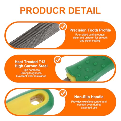HARFINGTON Triangle Thin Teeth Cut File 6" Double Cut Teeth High Carbon Steel Hand Rasp File Plastic Handle for Metal Wood Deburring Removing - size: 6", style: Thin