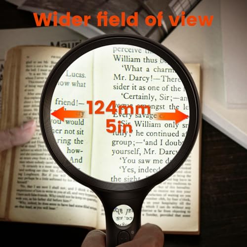 Magnifying Glass with Light Large 24 LED, 10X Handheld Illuminated Lighted Magnifier 1UV Light for Seniors, Close Work, Reading, Coins, Jewelry