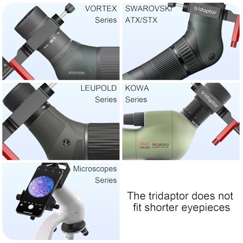 tridaptor - Universal Digiscoping Adapter | High-Precision Phone to Telescope 3-Axis Metal Holder Mount for Spotting Scope Monocular Microscope|Fits 2.4" Eyepiece Max&Most Cell Phone Camera - color: TRIDAPTOR (without Bluetooth)