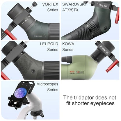 tridaptor - Universal Digiscoping Adapter | High-Precision Phone to Telescope 3-Axis Metal Holder Mount for Spotting Scope Monocular Microscope|Fits 2.4" Eyepiece Max&Most Cell Phone Camera - color: TRIDAPTOR (without Bluetooth)