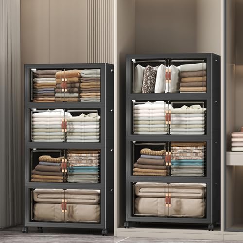 UAMFURI Stackable Storage Bins, 896QT Collapsible Drawers with 2 Lids - color: Dark-112QT, size: 8Pack with 2 top lids