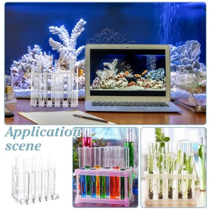 PH PandaHall Test Tube Holder, Test Tube Rack Clear Acrylic Test Tube Organizer 8 Slots and 5 Drying Poles for Aquarium Testing Centrifuge Tubes Experiments Liquid Storage Party Decor