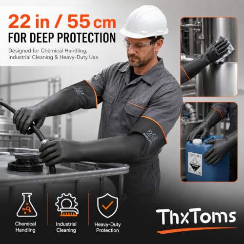ThxToms Chemical Resistant Gloves, 28 Mil Heavy Duty Latex, 22 Inch, 1 Pair - color: Black 22 Inch