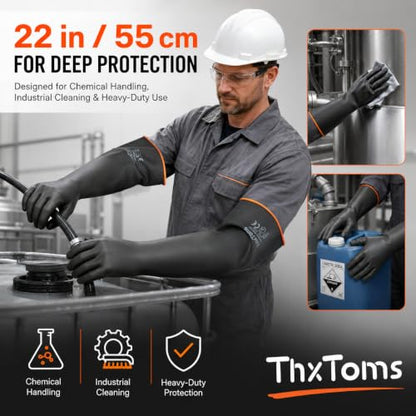 ThxToms Chemical Resistant Gloves, 28 Mil Heavy Duty Latex, 22 Inch, 1 Pair - color: Black 22 Inch