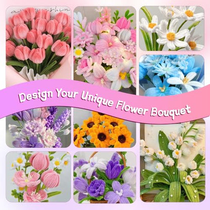 Lemosyu 850PCS Pipe Cleaner Flower Kit,24 Unique Flower Designs - color: Multicolor 850