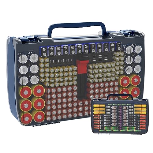 Battery Organizer Storage Case with Tester for 269 Batteries, Double Sides (Blue) - color: Blue