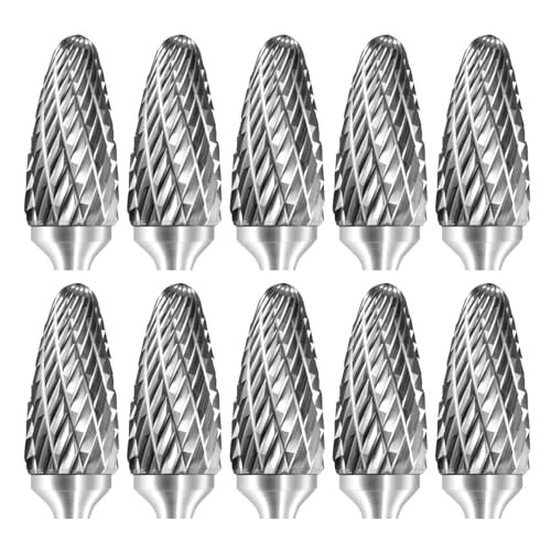 SF-5 Tungsten Carbide Burr Rotary File Tree Shape Radius End Shape Double Cut for Die Grinder Drill Bits 1/4'' Inch Shank Diameter and 1/2'' Diameter of Cutter 1'' Inch Cutter Length - 10Pcs - style: 10pcs SF-5