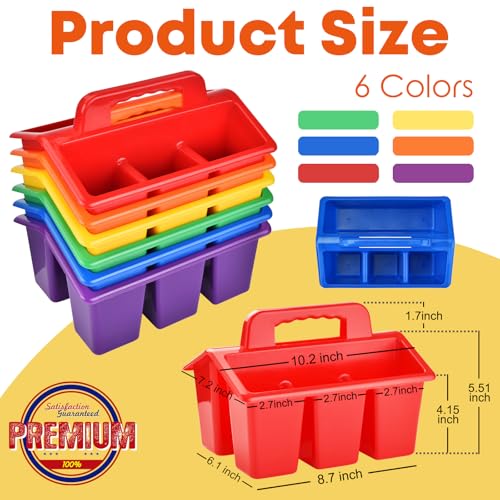 ALINK Classroom Caddy Storage Basket with Handle, 6 Pack Plastic Arts Office Crafts Caddy 4 Compartments for Kids, Pencil, Crayon, Marker, School Supplies, 6 Colors - color: Assorted Colors