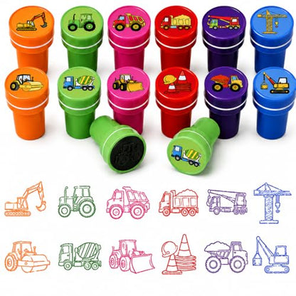 Cinrobiye 24 Pcs Construction Vehicle Stampers Party Favor Set, Cute Building Truck Stamps for Kids Birthday Party, Classroom Rewards, Carnival Prizes, Goody Bag Fillers, Themed Party Supplies - color: Construction Vehicle