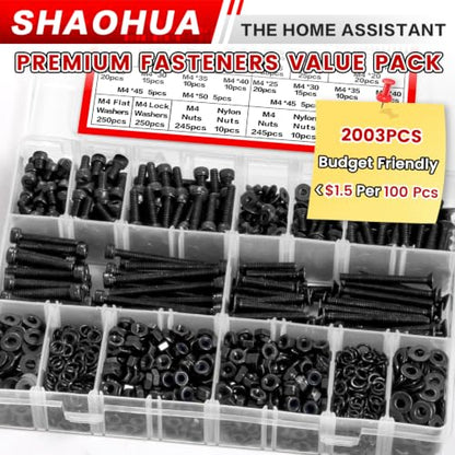 2002Pcs M4 Hex Socket & Flat Head Bolts and Nuts with Nylon Nuts - size: L. M4